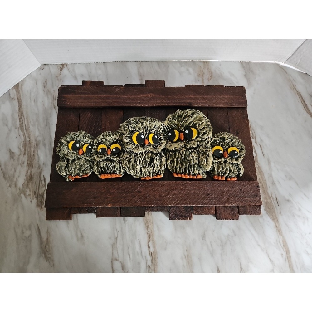 Vintage 3d Owl Hanging Wall Art Family Of Owls On Perch Handpainted 70s